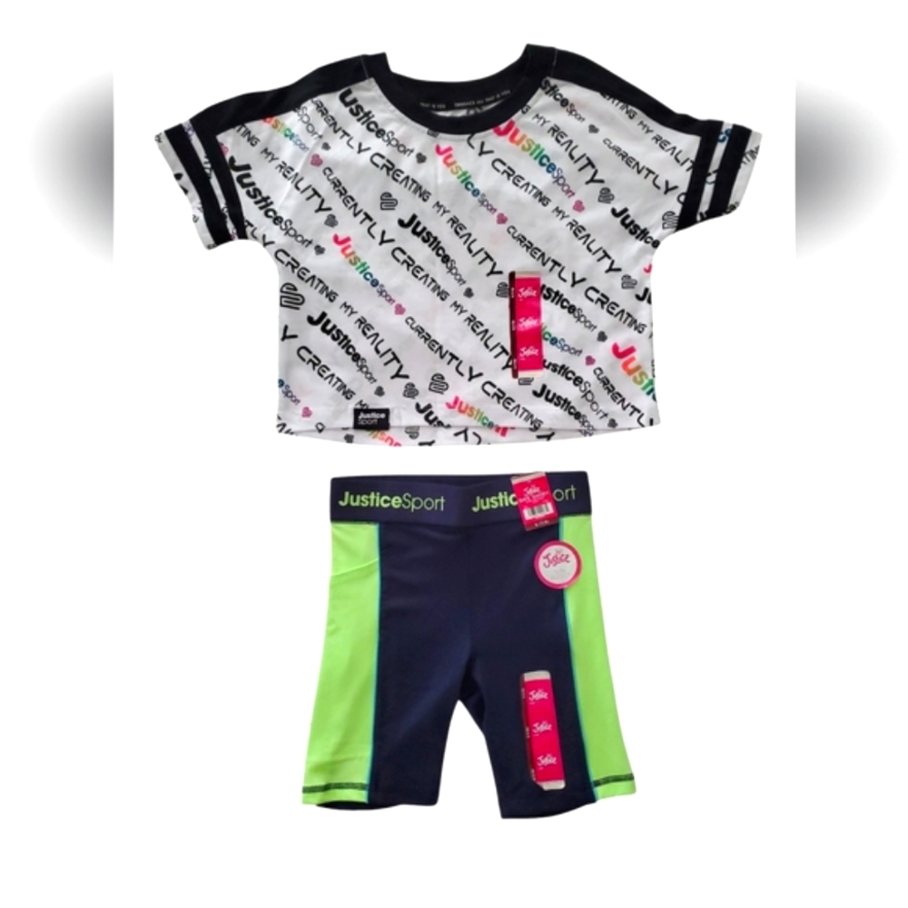 Justice Sport Blocked Tee and Bike Short Size S (7-8)